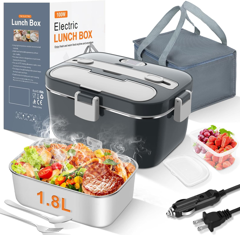 Electric Lunch Box 100W 1.8L Heated Food Warmer Portable 12/24V 110 230V9