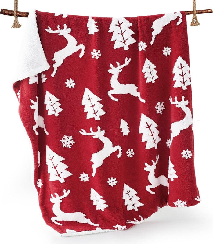 Christmas Throw Blanket Sherpa Deer Warm Couch Sofa Red 50"x60"7
