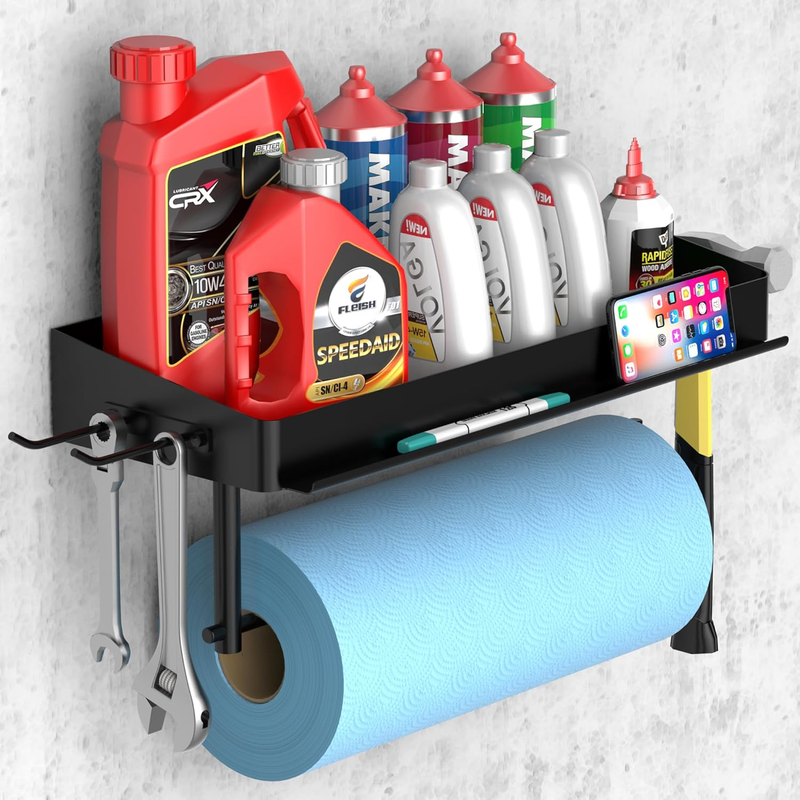 Garage Paper Towel Holder with Shelf, One Hand Tear, 12 Inch Shop Paper Towel Ho9