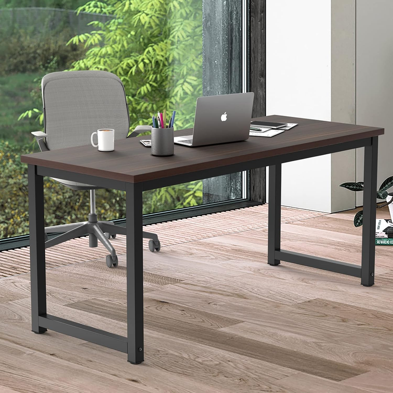 63'' Large Office Desk 2 Person Computer Table Wide Writing Desk Black/Chocolate3