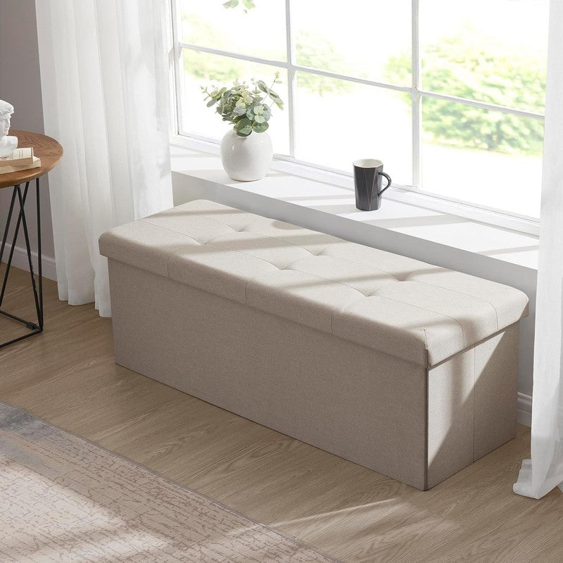 43'' Folding Storage Ottoman Bench Foot Rest Chest Bedroom Large Beige6
