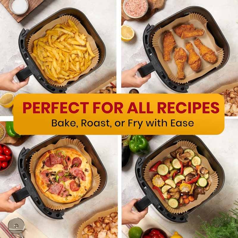 125 Air Fryer Paper Liners 8 Inch Square Non Stick Disposable Oil Proof4