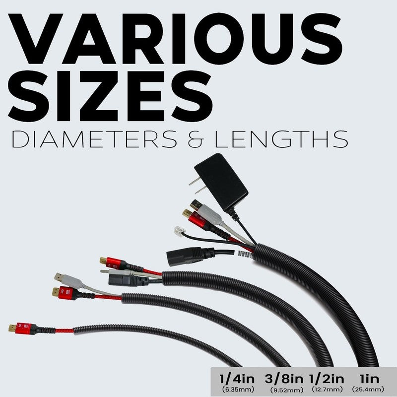 3-Pack Assorted Split Wire Loom Tubing - 1/4", 3/8", 1/2" x 20 Ft - Black4