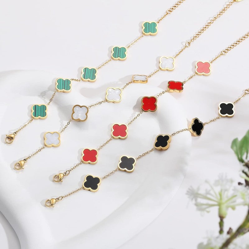 18K Gold Plated Clover Bracelet Women 4-Leaf Flower White Black6