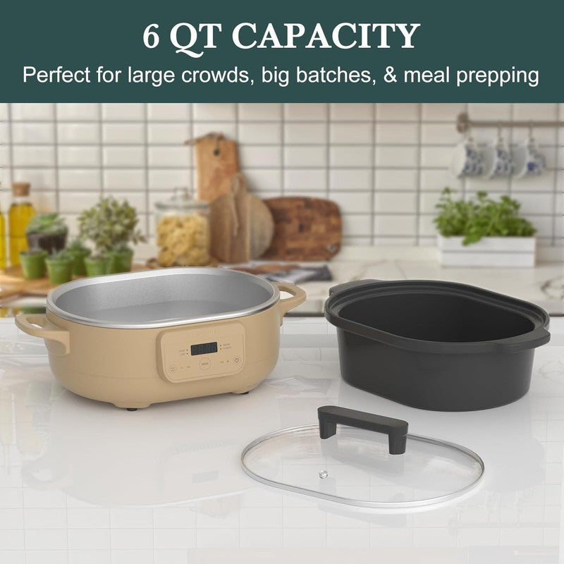 6QT Programmable Slow Cooker w/ Nonstick Pot Keep Warm Brown2