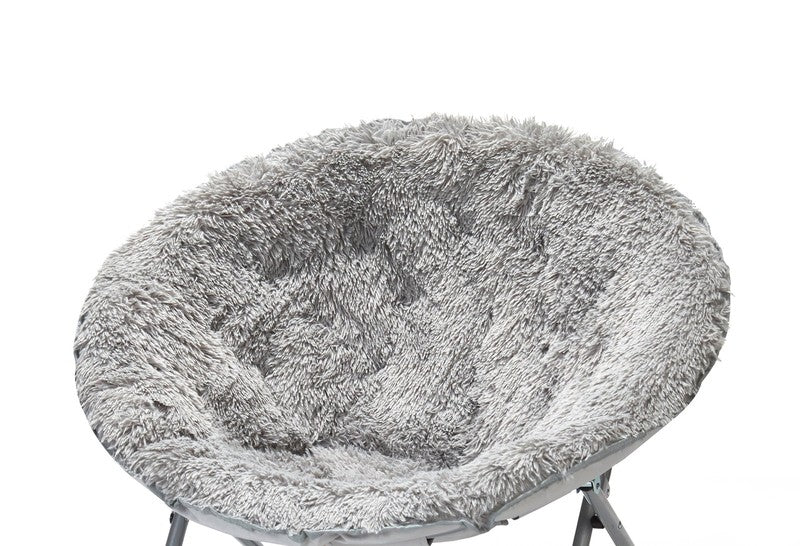 Mongolian Faux Fur Oversized Moon Chair, Silver2