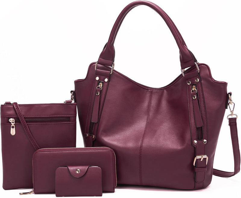Women Large PU Leather Shoulder Tote Hobo Crossbody Bag Wallet Set 4PCS9