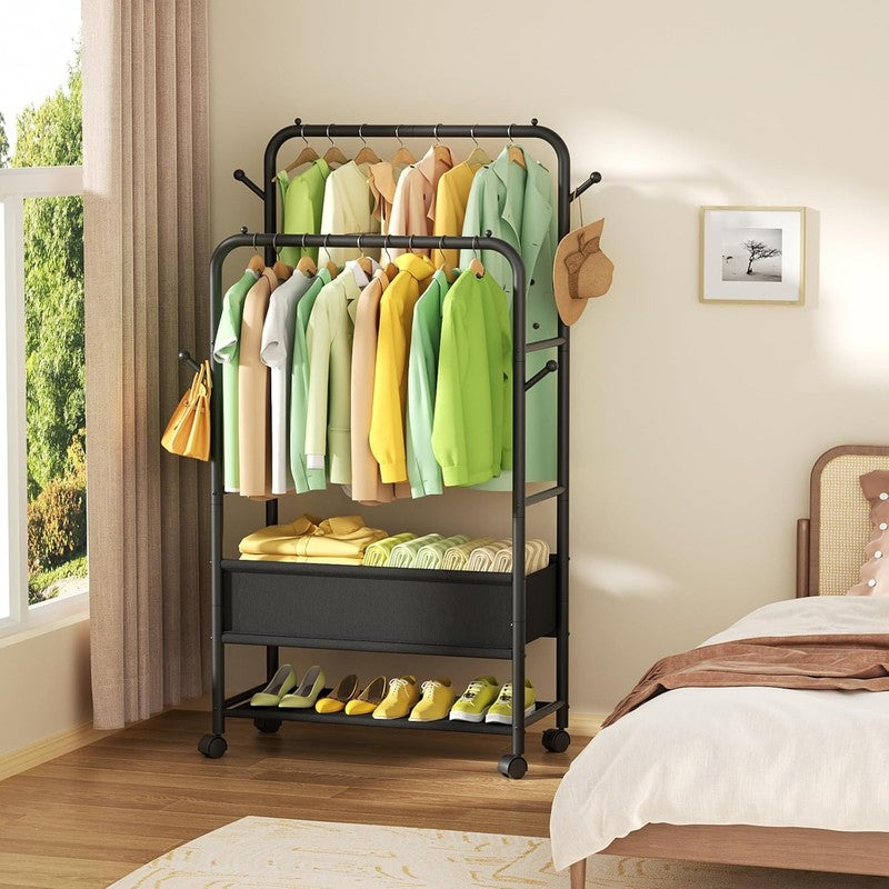 Portable Clothing Rack with Wheels, Black Garment Rack for Hanging Clothes1