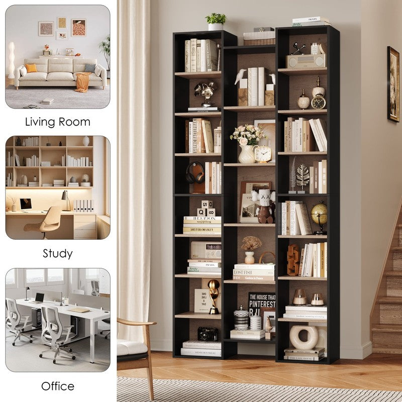 21-Cube Bookcase, 71’’ Tall Wooden Bookshelves with Adjustable Shelves, Triple W6