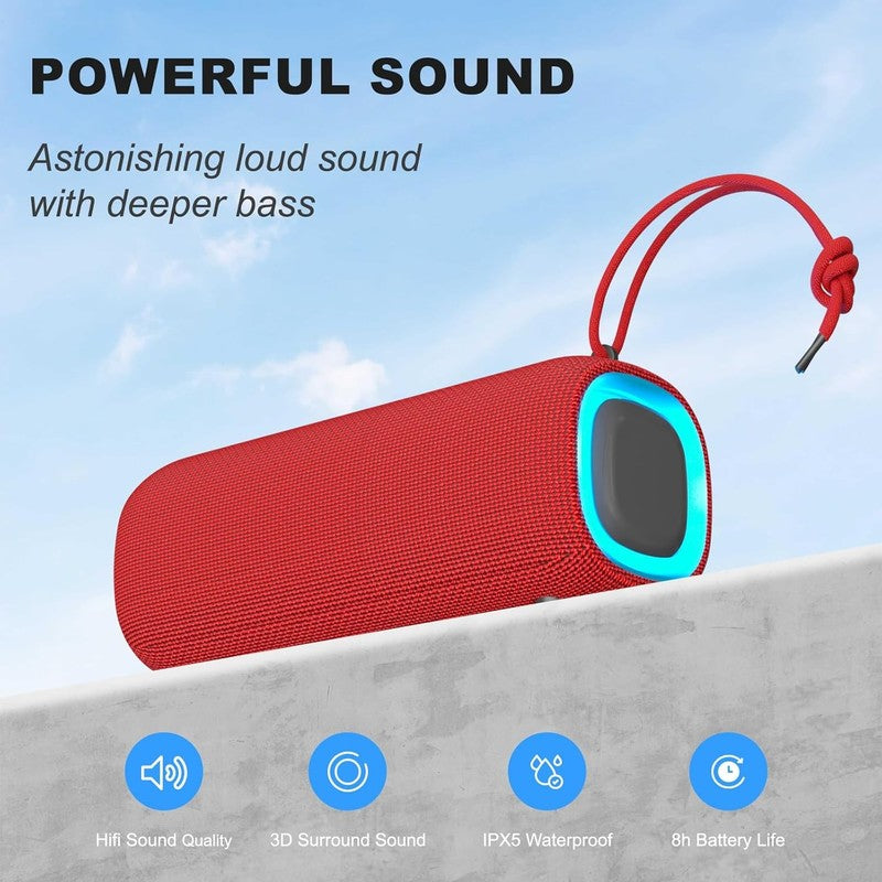 Bluetooth Speaker, IPX5 Waterproof, RGB Lights, BT5.3, TWS, Long Playtime, Red3
