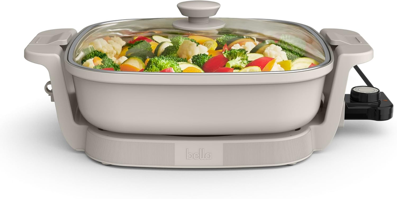Make & Take Electric Skillet Ceramic Nonstick Adjustable Temp 1200W Oatmilk8