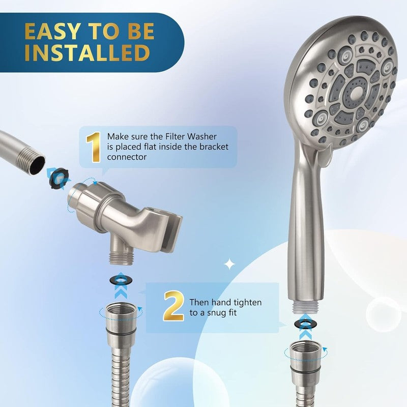 DAK 6-Mode High Pressure 5" Handheld Shower Head Brushed Nickel w/ 60" Hose5