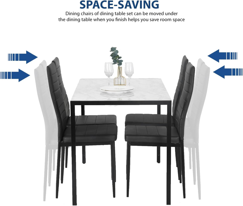 Dining Table Set 4 White Marble Kitchen Table Chairs Modern Space Saving3