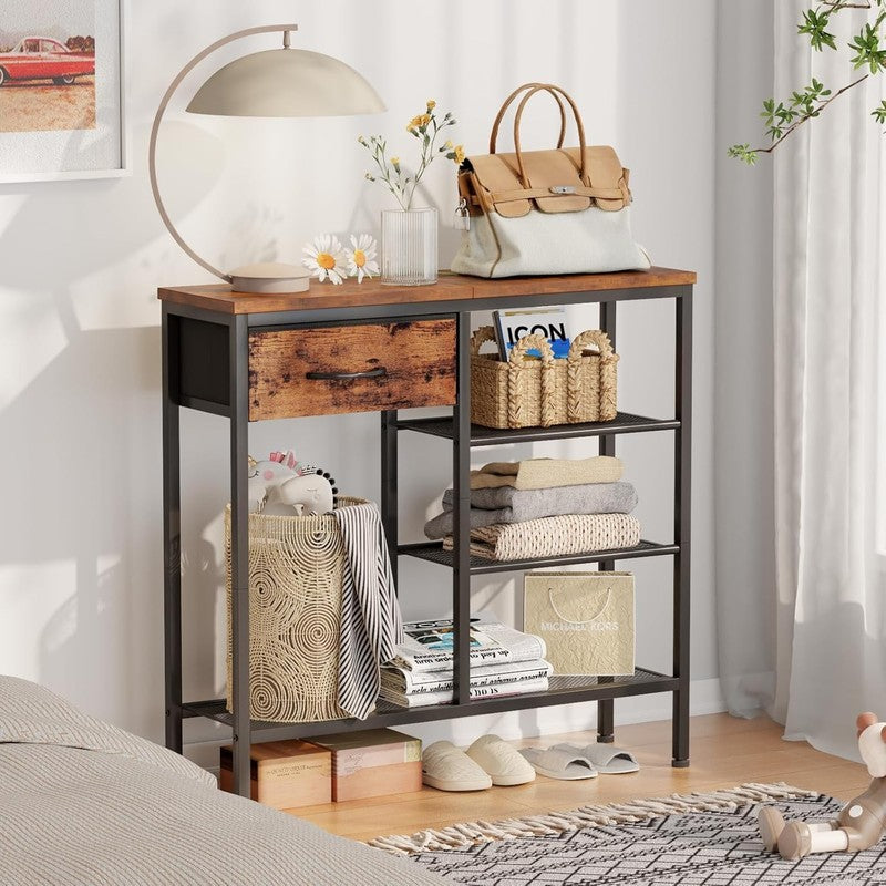 Entryway Industrial Console Table 31.5" Sofa Table Metal Mesh Rustic Brown8