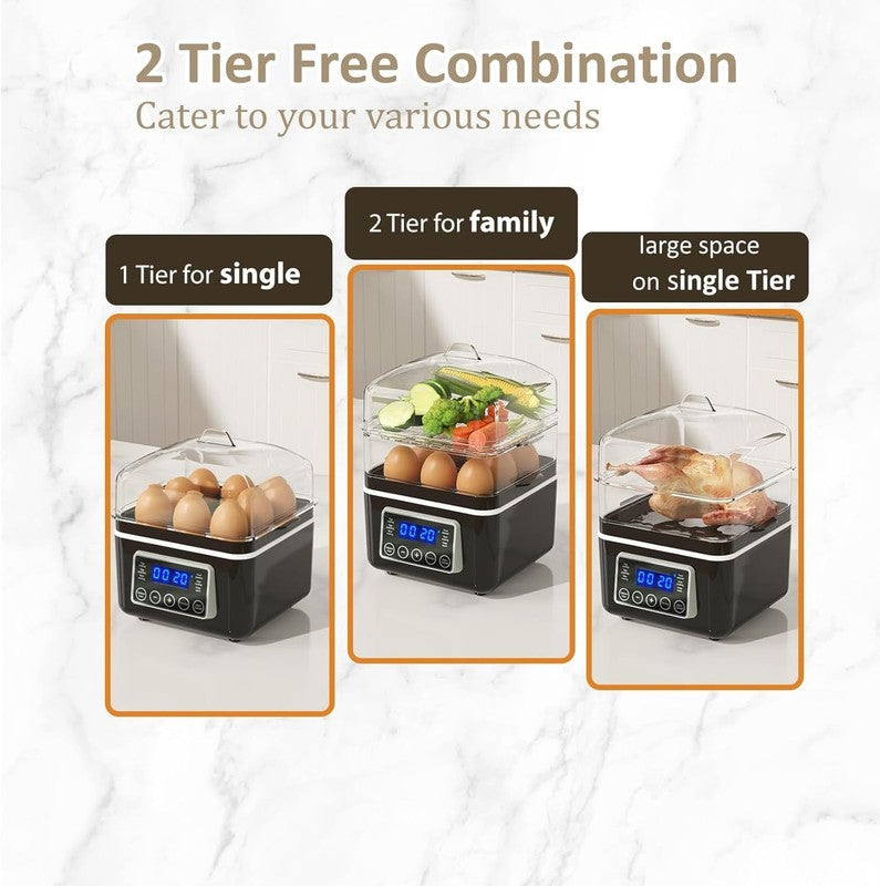 2 Tier Electric Food Steamer 4QT Digital Veggie & Egg Cooker BPA Free Auto Off4