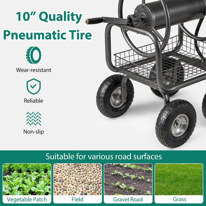 Portable Hose Reel Cart with 300 Ft of 5/8” Large Capacity Storage Basket for La4