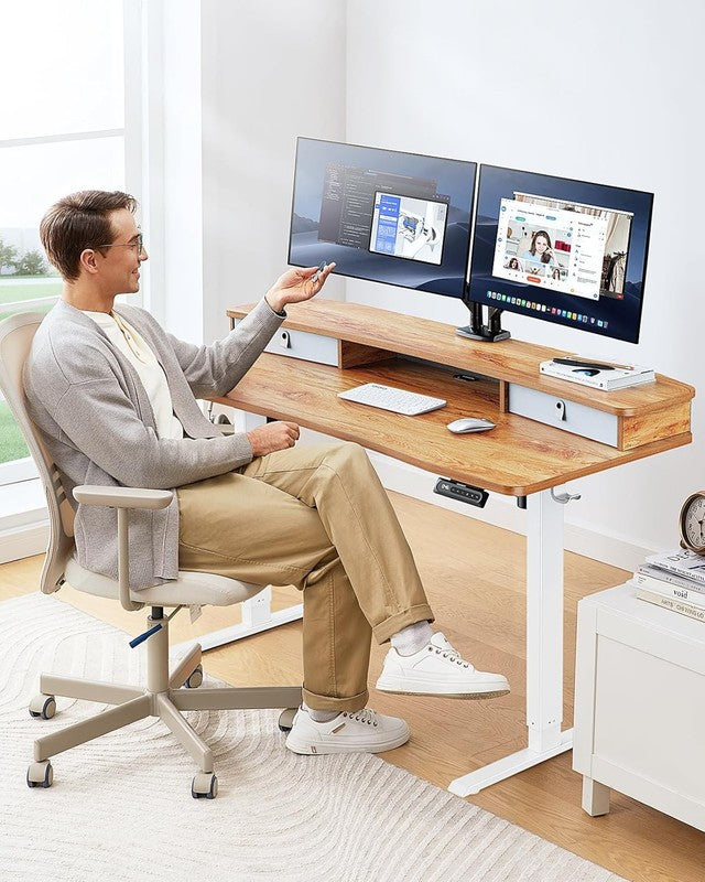 48x24 Electric Standing Desk w/ 2 Drawers 4 Presets Hooks Light Vintage1