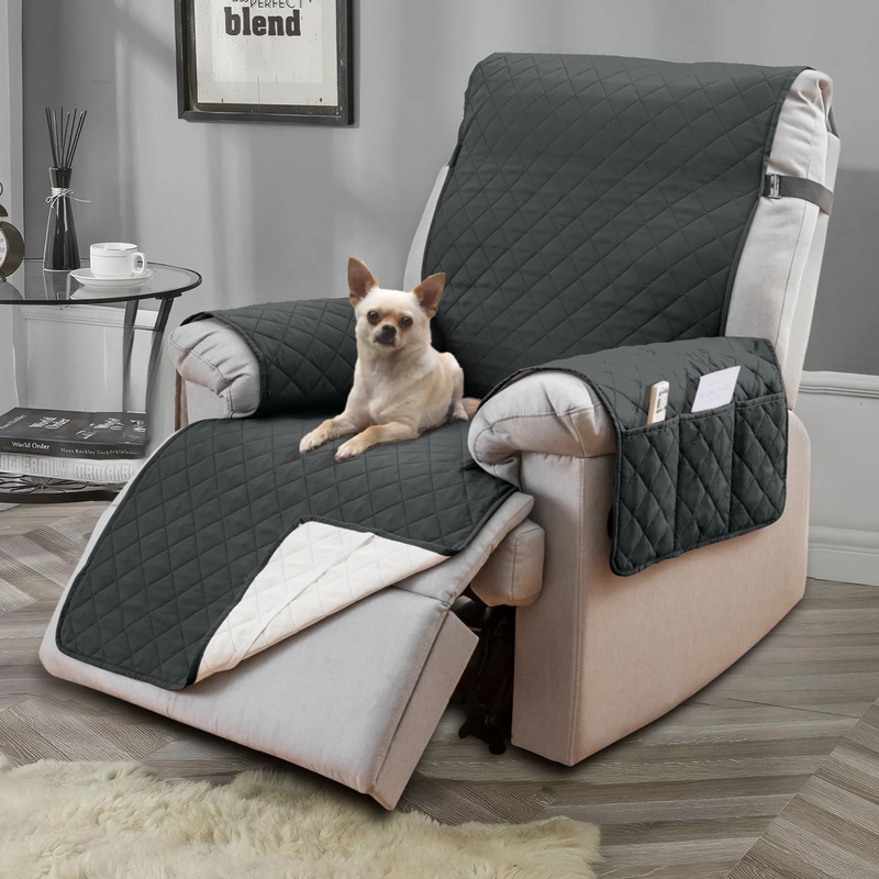 Non-Slip Recliner Chair Cover 25" Black Gray with Pocket for Dogs/Pets10