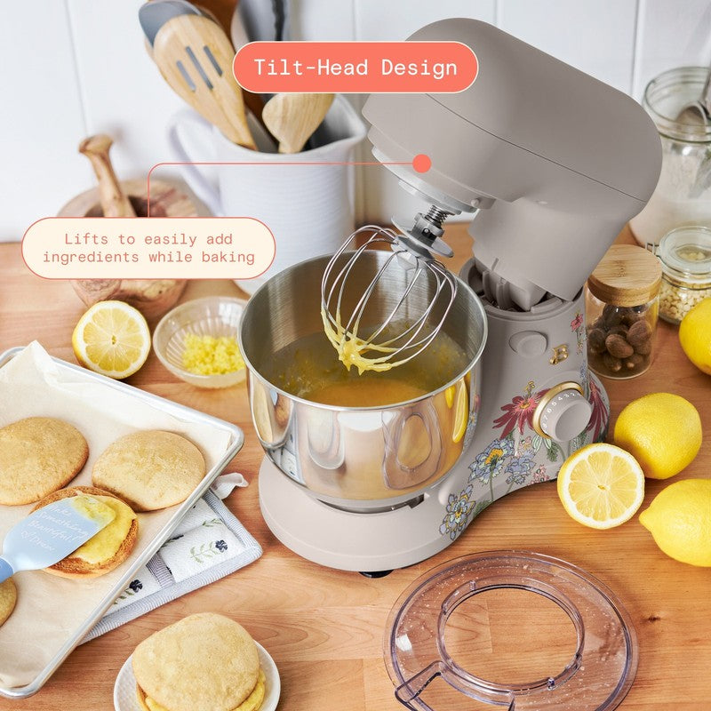 3.5 Qt Stand Mixer Wildflower Porcini Taupe w/ Flat Beater Dough Hook & Whisk2