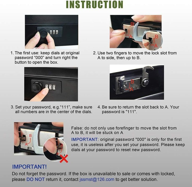 Locking Large Metal Cash Box with Money Tray, Money Box with Combination Lock, B6