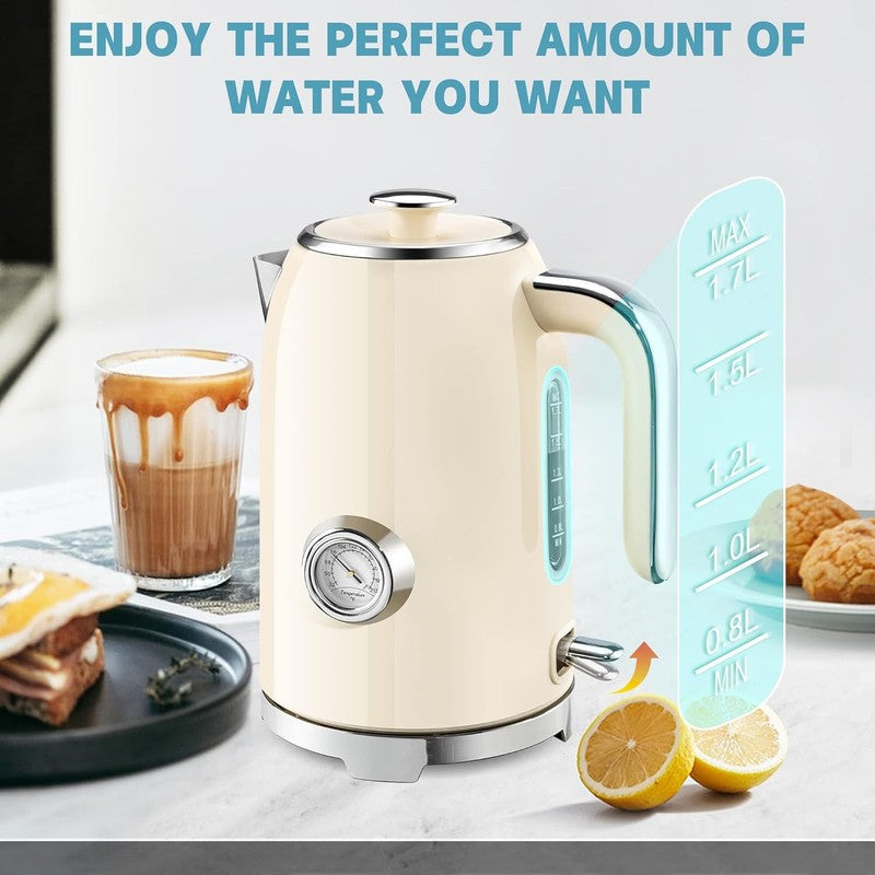 Electric Kettle 57Oz 1500W Stainless Steel Fast Boil w/ Thermometer Beige5