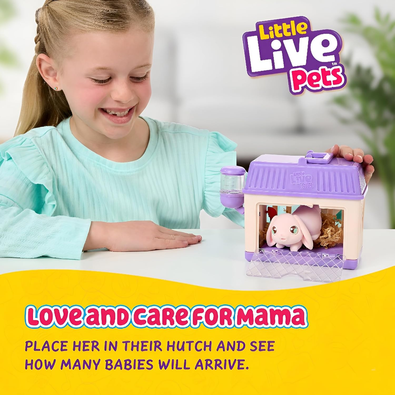 Bunny Mini Interactive Toy Set, Hutch Animal Playset with 3 Surprise Babies, 20+1