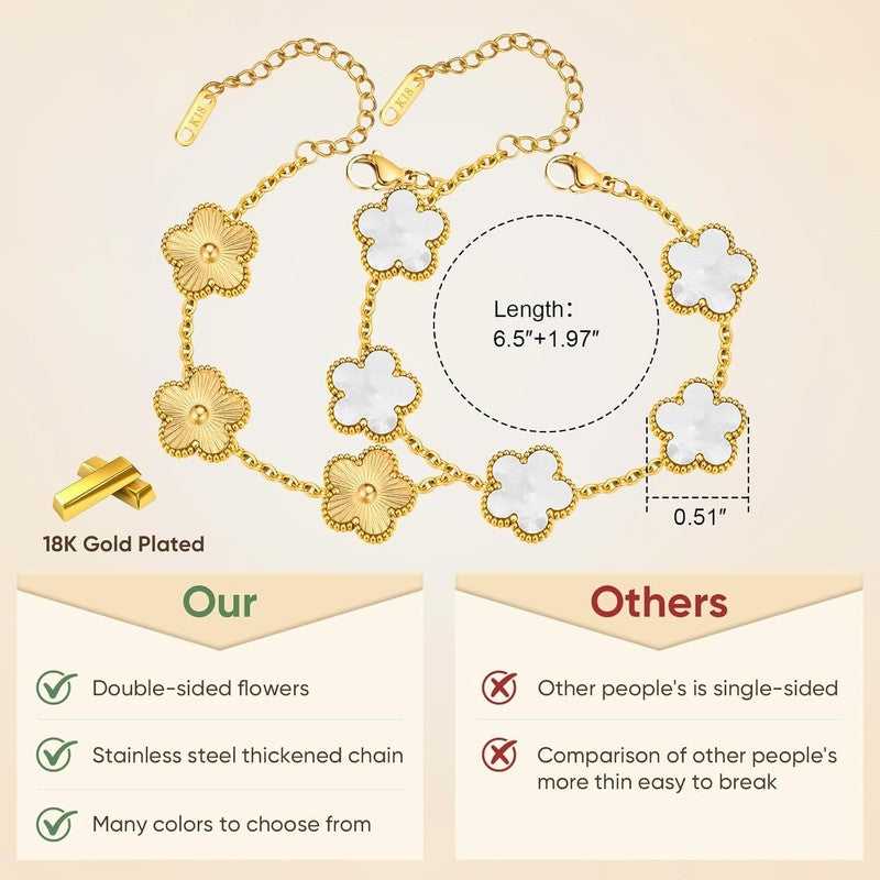 18K Gold Plated Floral Bracelet Set, Non-Tarnish, Adjustable, Gift for Her5