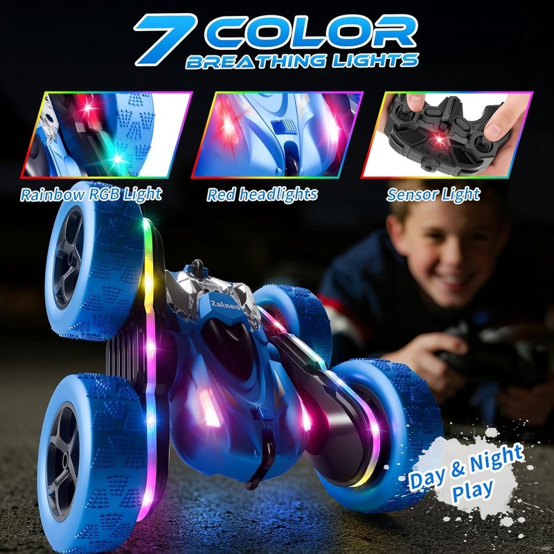 Remote Control Stunt Car 4WD 360° Flip Double‑Sided RC Cars, LED Light Bar, USB‑2