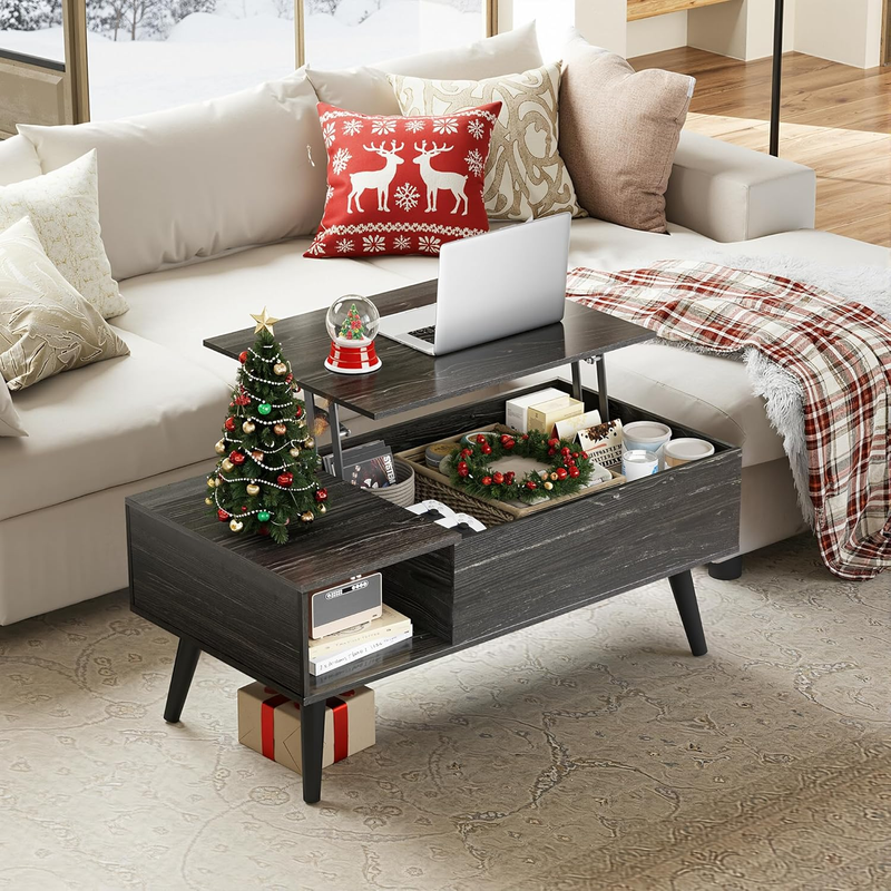 39" Lift-Top Coffee Table with Storage Shelf Black Oak1
