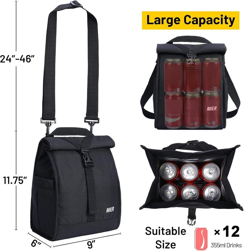 Insulated Roll Top Lunch Bag for Women Men Foldable Tote w/ Shoulder Strap6