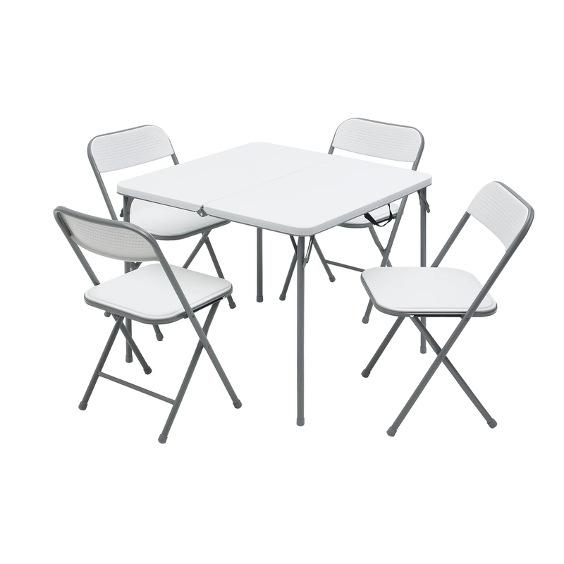 5 Piece Resin Card Folding Table and Four Folding Chairs Set, White6