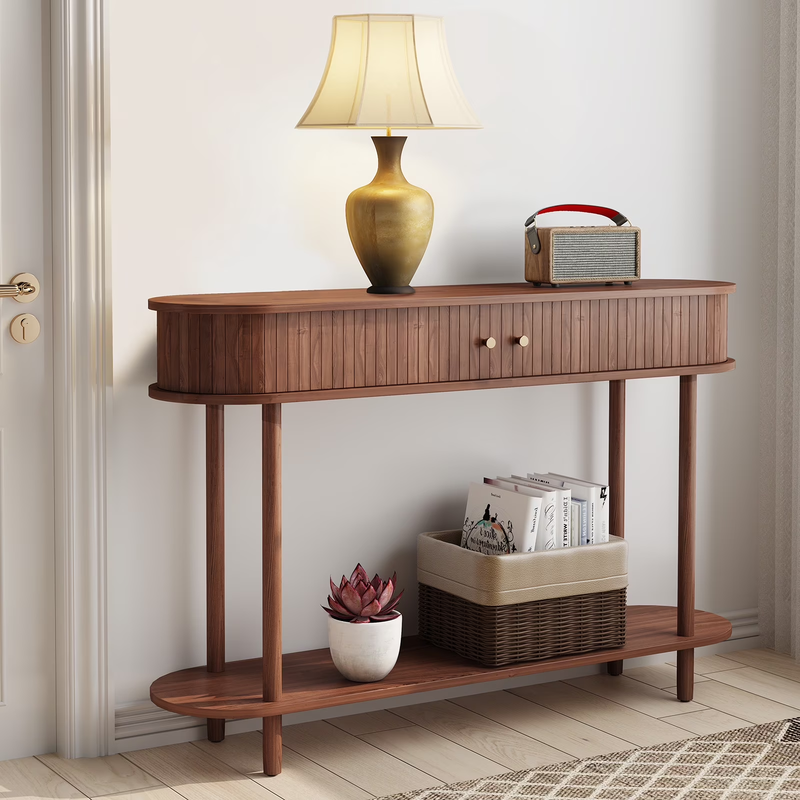 47.2in Farmhouse Console Table Entryway w/ 2 Tambour Doors Brown7