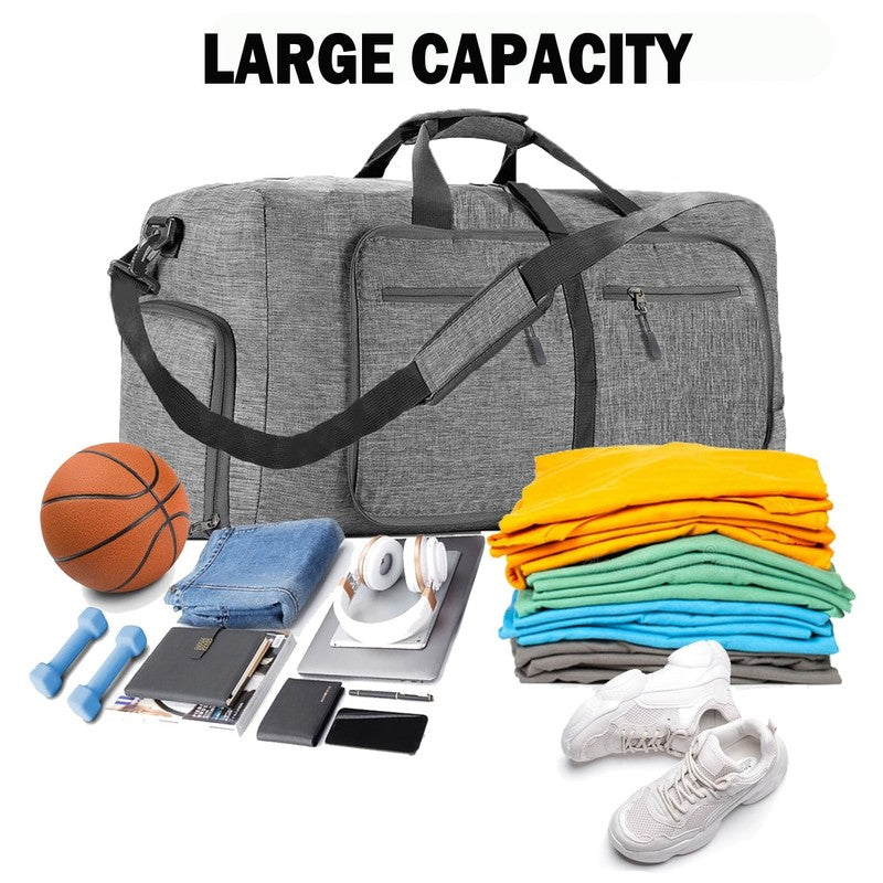 24" Large Travel Duffle Bag for Men, 65L Foldable Travel Duffel Bag with Shoes C2