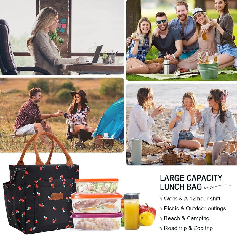 Insulated Lunch Bag Women Men Leakproof Large Cooler Tote w Bottle Holder Red6