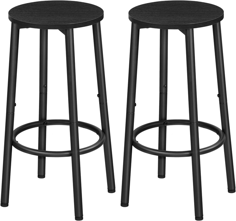 Set of 2 Bar Stools Round Kitchen Chairs with Footrest Black10