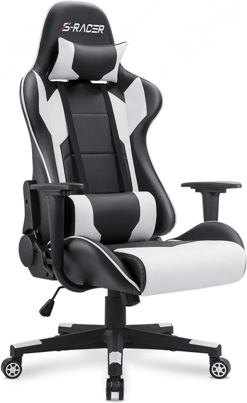 Ergonomic Gaming Chair with Headrest & Lumbar Support - White High Back Office C9