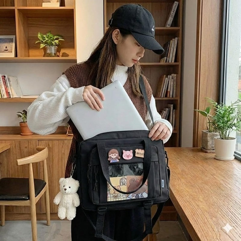 Kawaii Ita Crossbody Bag Women Pin Plush Bear Japanese Y2K Shoulder Purse1