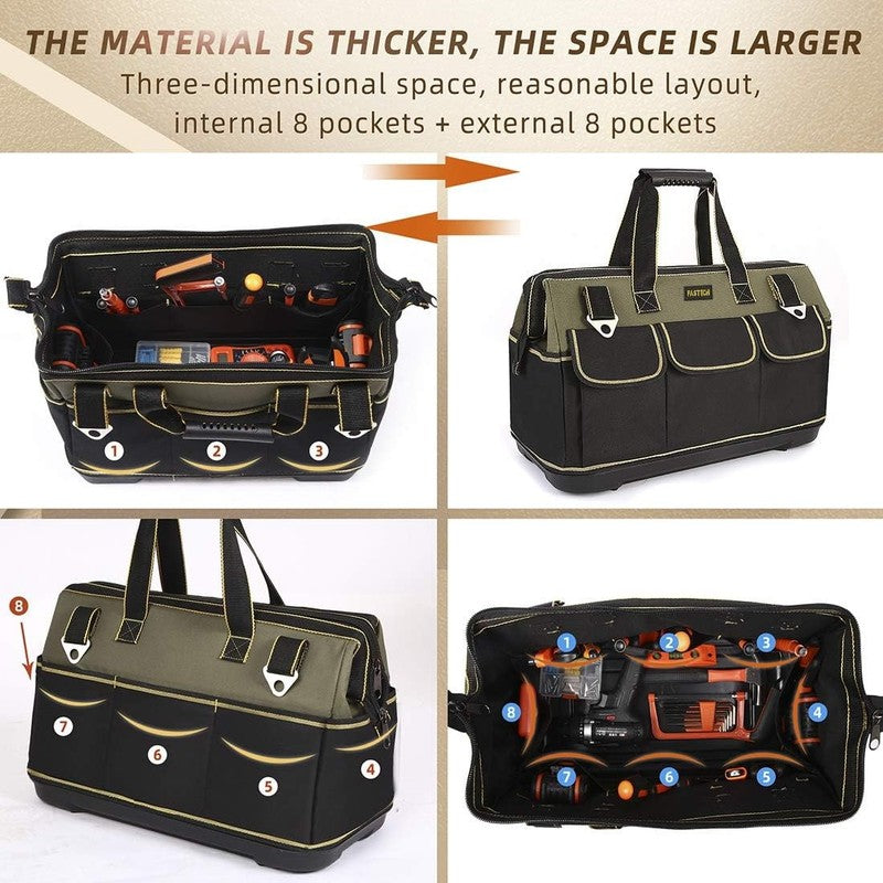 17" Wide Mouth Tool Bag Waterproof Molded Base Tool Organizer with Strap3