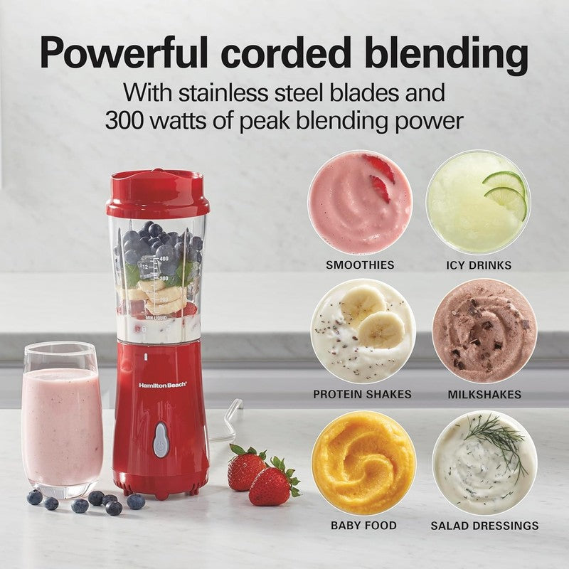 Portable Blender 14Oz BPA Free Cup & Lid, Stainless Steel Blades, Red 51101RV3