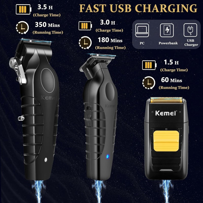 Professional Hair Clipper Trimmer Set Cordless Barber Kit Foil Shaver3