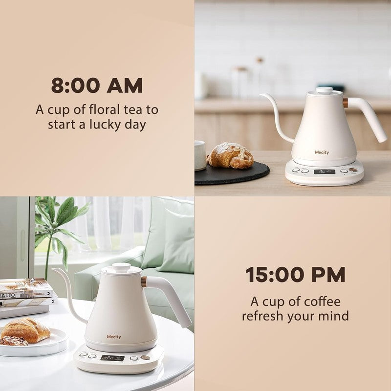 Gooseneck Electric Kettle 0.8L 1200W LCD Temp Control Keep Warm Off White7
