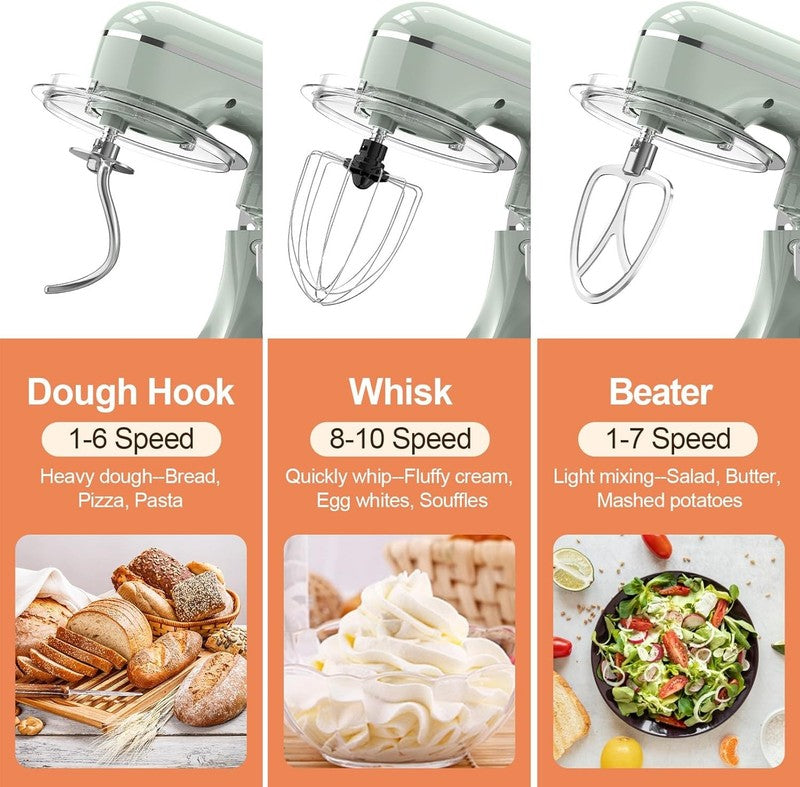 3-in-1 Stand Mixer 6.5QT 660W 10-Speed w/ Dough Hook Whisk Beater2