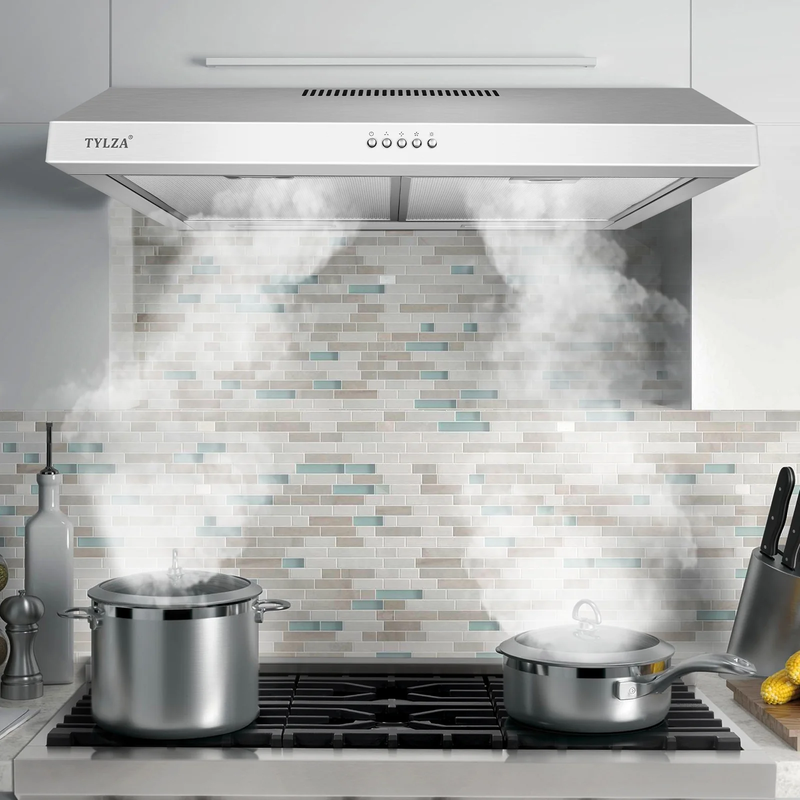 Tylza 30" 600CFM Stainless Steel Under Cabinet Range Hood LED Charcoal Filter7