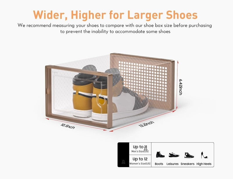 12 Pack X Large Clear Shoe Storage Boxes, Stackable Organizer Bins, Brown1