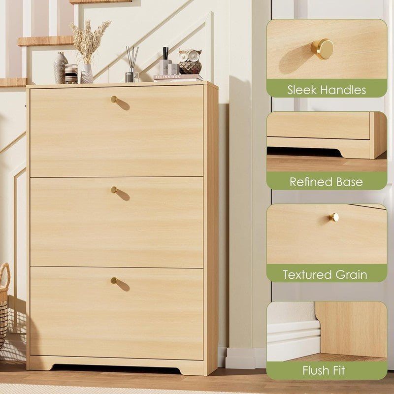 Slim Shoe Storage Cabinet Hidden Rack Organizer Entryway Hallway Natural Oak5