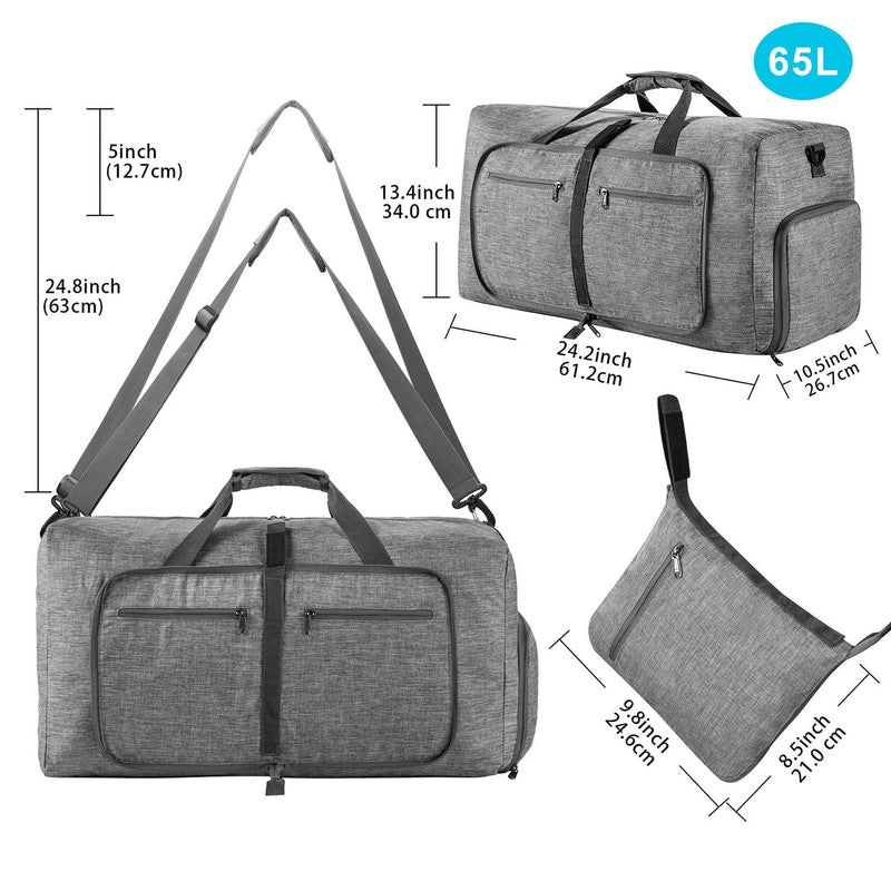 115L/85L/65L Large Duffle Bag, Foldable Travel Gym Bag with Shoe Compartment, Li1