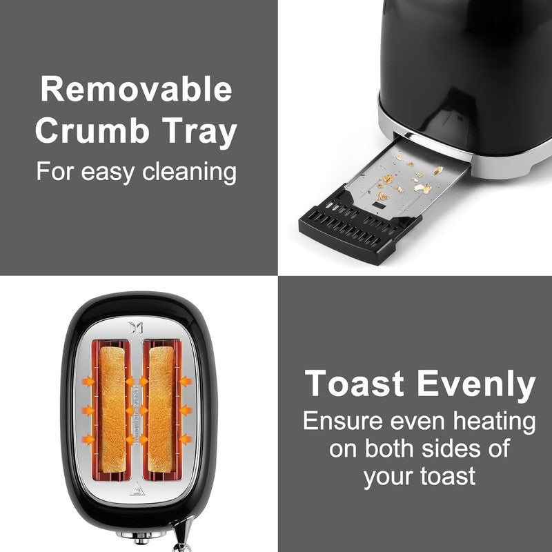 Retro 2 Slice Toaster Black - Wide Slots, 6 Settings, Bagel, Cancel, Defrost4