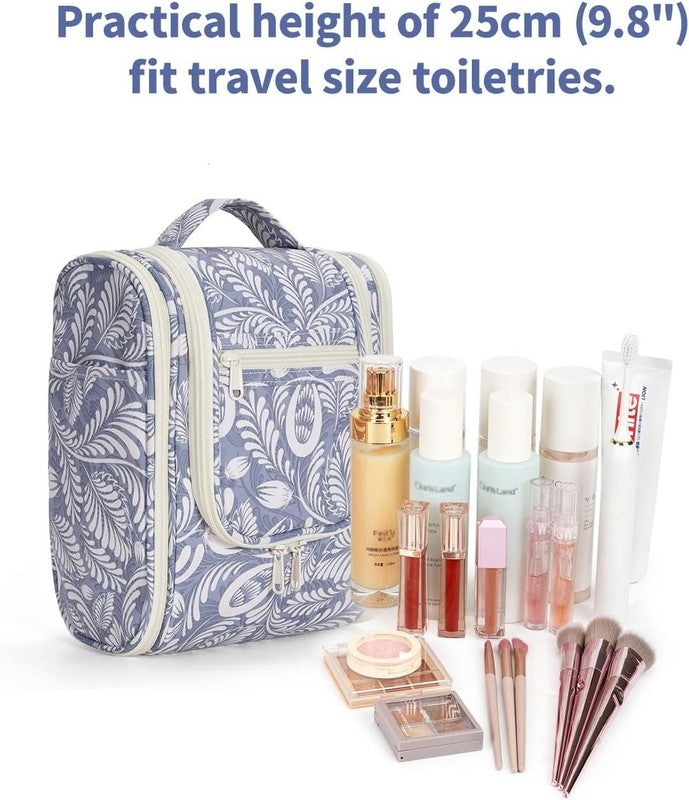 Small Hanging Toiletry Bag Travel Makeup Organizer Medium Blue Leaf3