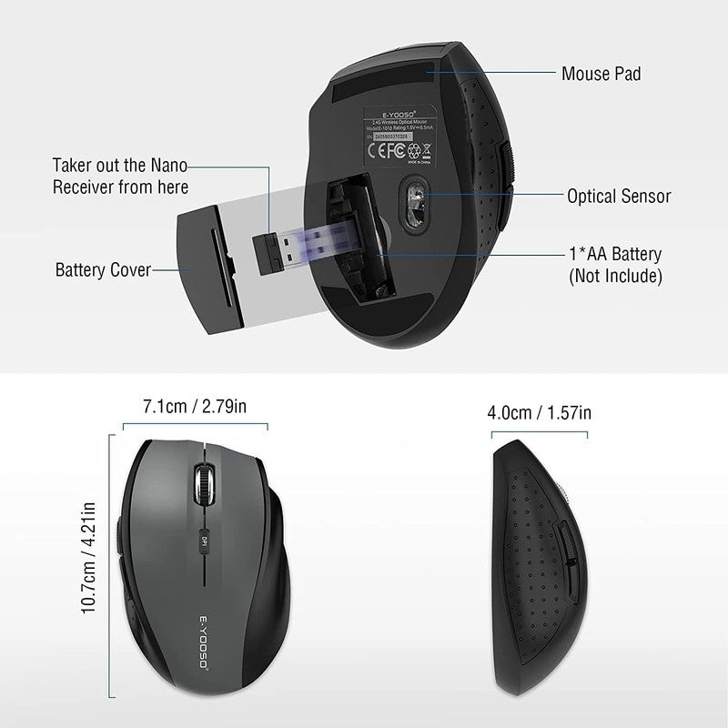 Wireless Mouse for Laptop, Portable Optical Computer Mouse, 6 Buttons, Cordless3