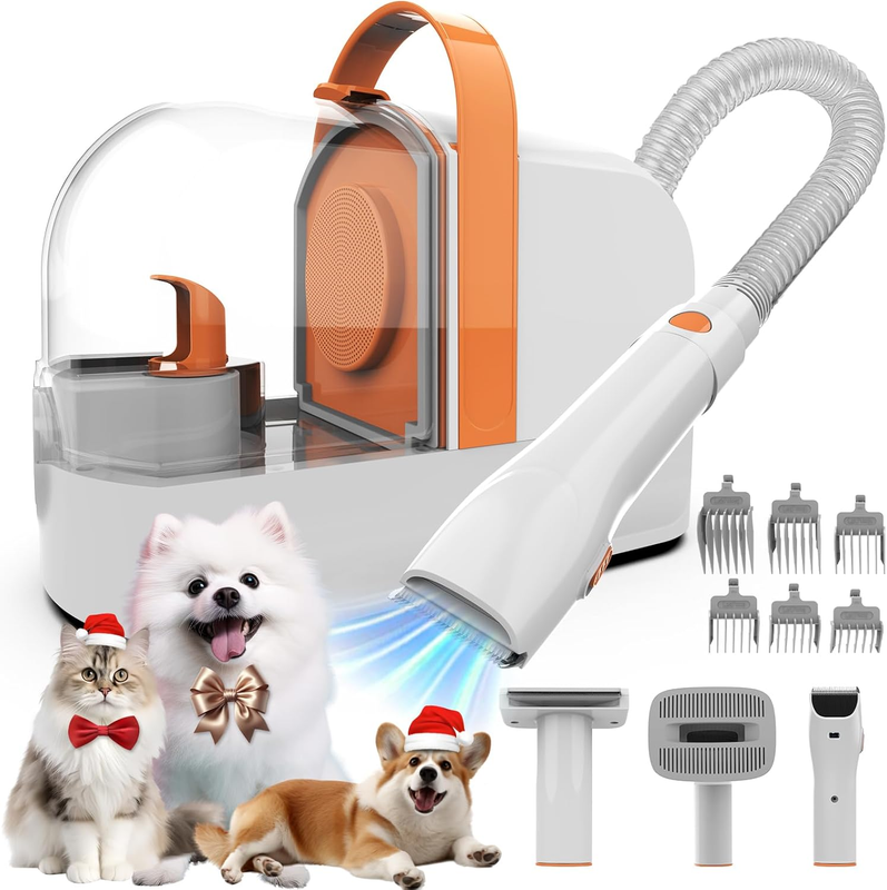 Dog Grooming Vacuum Kit with Clippers & Low Noise Shedding Brush, PG100